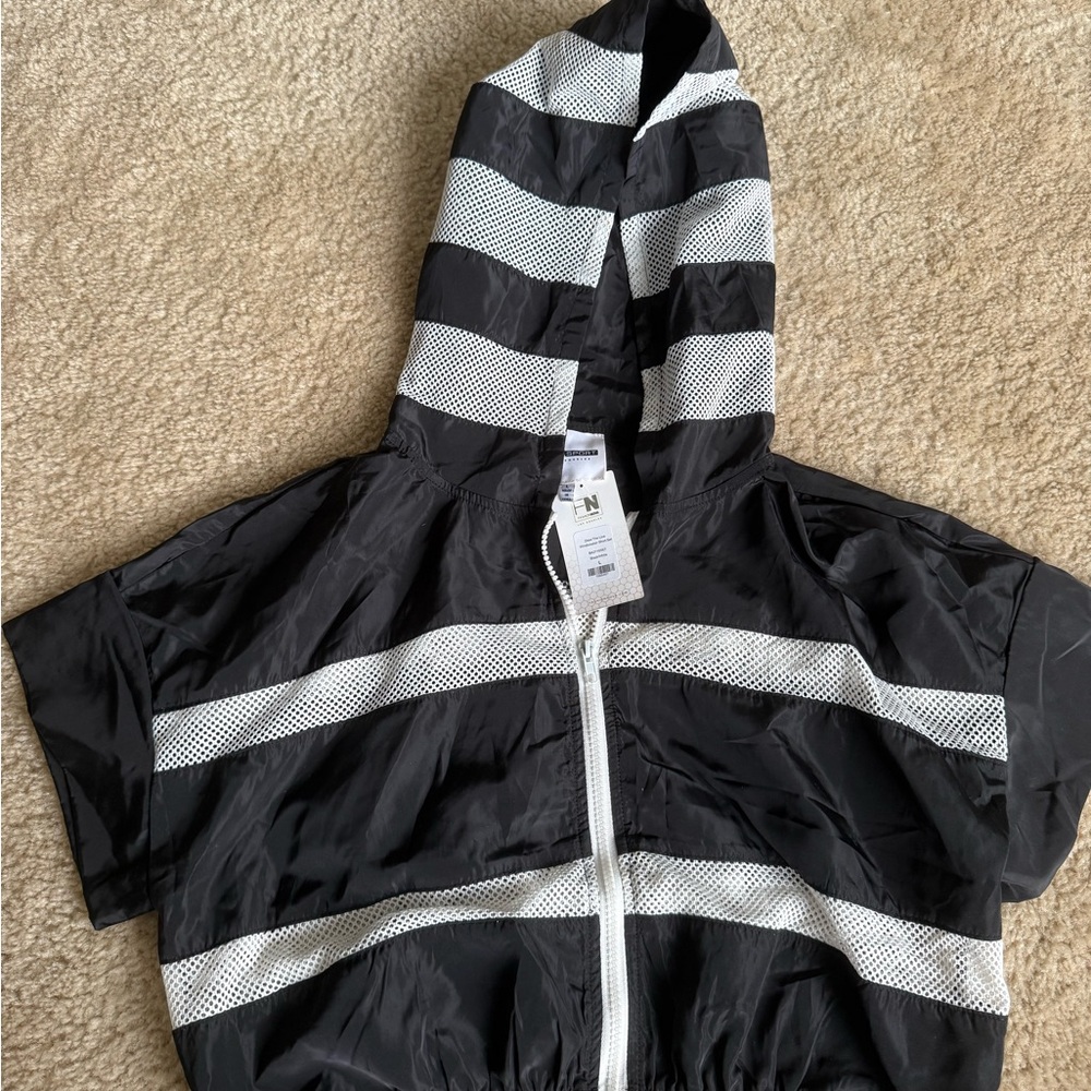 Fashion Nova Black and White Striped Raincoat